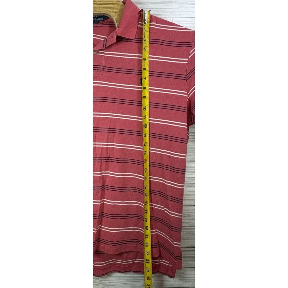 Polo Ralph Lauren Men's Golf Polo Shirt‎ Red White Black Stripe Cotton Sz Lg
